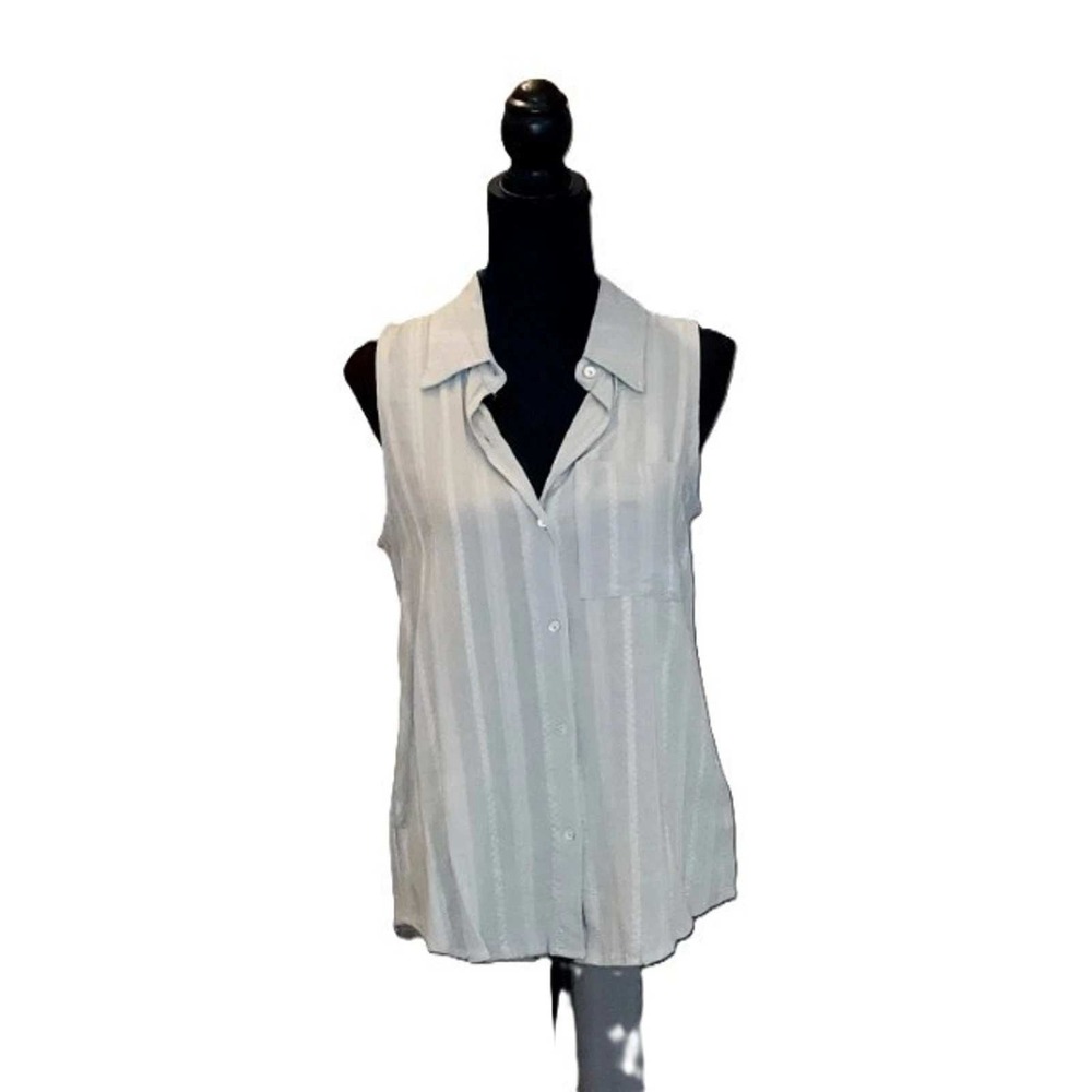 Blue B Collection Sleeveless Button Down Blouse Mint Green Striped High Low S